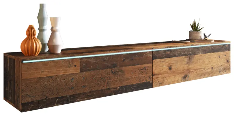 Lowboard ca. 180x30 cm mit LED Eiche Old Vintage