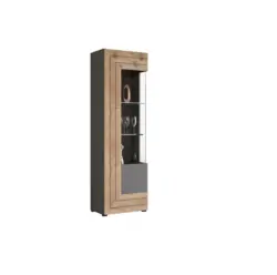 Vitrine Freno ca. 60x194 cm Nox Eiche/Grau