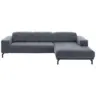 Ecksofa in Velours Blaugrau R&uuml;cken echt, Kopfteilverstellung 293/195 cm