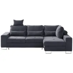 Ecksofa in Flachgewebe Schwarz 260/188 cm