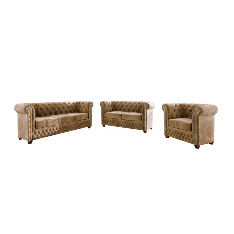 Sitzgarnitur 3+2+1 Chesterfield Lauren Beige Samt