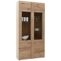 Vitrine in furniert, massiv Eiche Eichefarben
