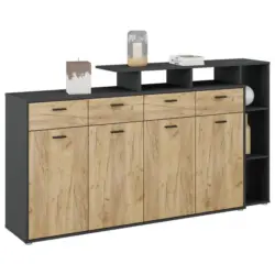 Kommode mit Aufsatz B 190cm Tom, Eiche Dekor/Anthrazit
