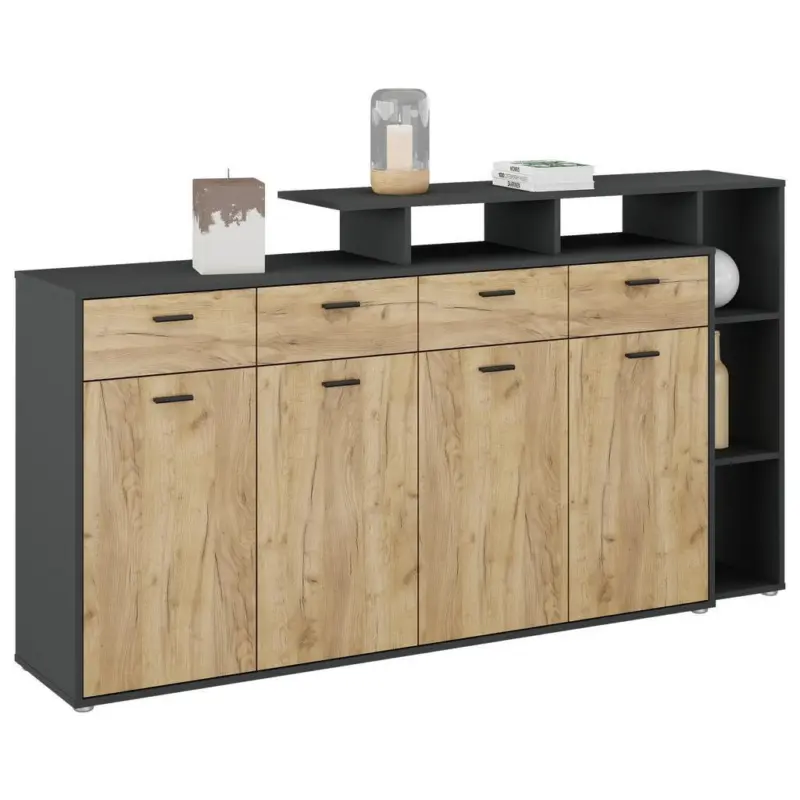 Kommode mit Aufsatz B 190cm Tom, Eiche Dekor/Anthrazit
