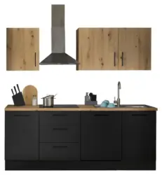 K&uuml;chenblock TURIN 220cm schwarz/Artisan ohne Ger&auml;te