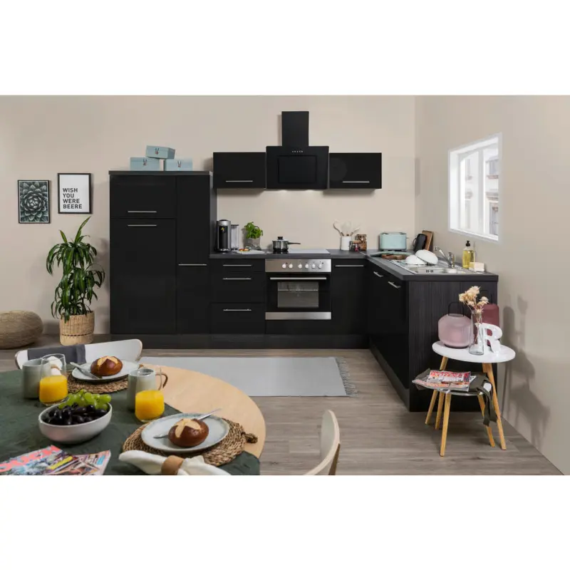 Eckk&uuml;che Premium 2.0 290/200 cm in Schwarz, Eichefarben