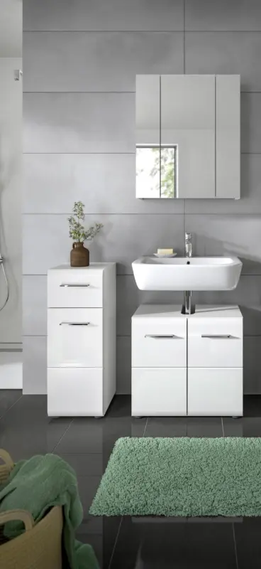 Badezimmer-Set ICE 3-teilig, Wei&szlig; Hochglanz