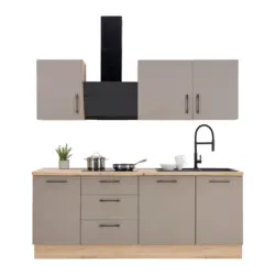 K&uuml;chenblock LINZ 220cm in Cubanit grau, ohne Ger&auml;te