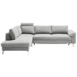 Ecksofa in Echtleder Hellgrau 200/281 cm