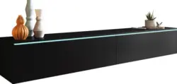 Lowboard ca. 180x30 cm mit LED Schwarz/Graphit matt