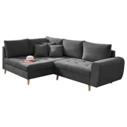Ecksofa mit Holzf&uuml;&szlig;en + Kissen Alice, Webstoff