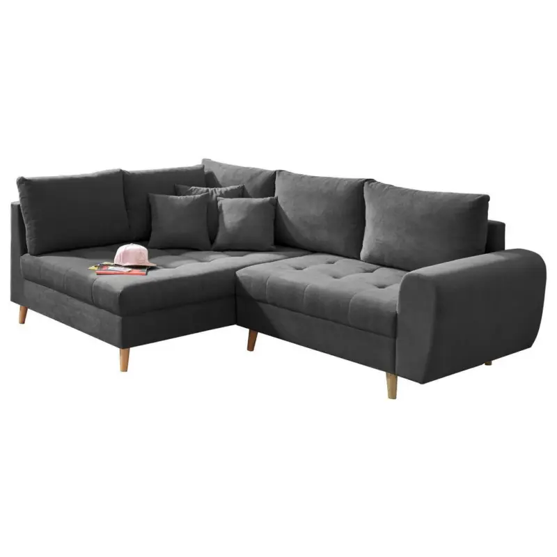 Ecksofa mit Holzf&uuml;&szlig;en + Kissen Alice, Webstoff