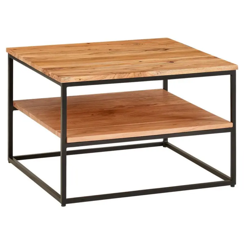 Couchtisch Holz massiv mit offenem Fach Akazie/Schwarz