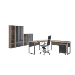 B&uuml;ro Office Edition Eiche Dekor/Anthrazit Hochglanz