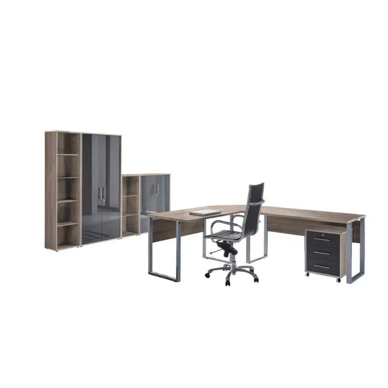 B&uuml;ro Office Edition Eiche Dekor/Anthrazit Hochglanz