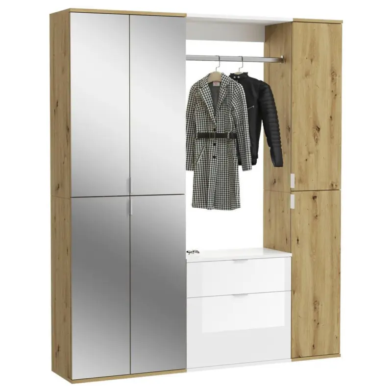 Gardeobe Projekt X 3-Teilig Wei&szlig;/Eiche Artisan B: 152 cm