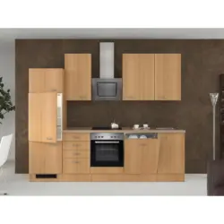 K&uuml;chenzeile Nano m. Ger&auml;ten 280 cm Buche/Creme Dekor