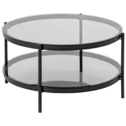 Couchtisch Glas mit Ablage rund Bayonne, Rauch/Schwarz