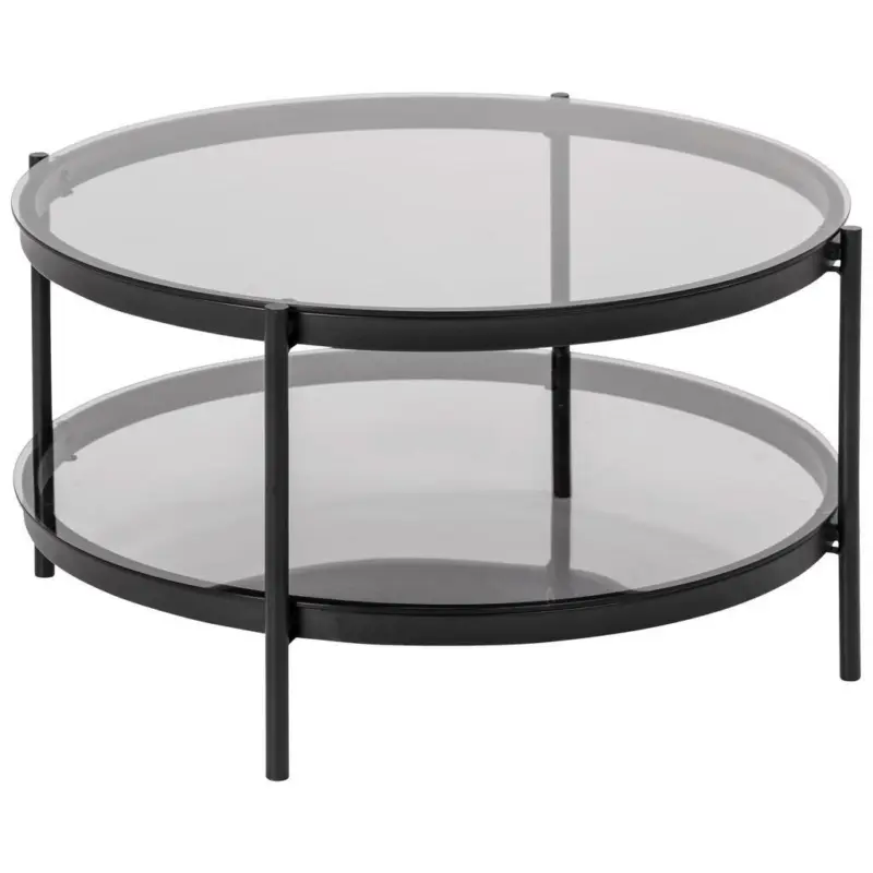 Couchtisch Glas mit Ablage rund Bayonne, Rauch/Schwarz