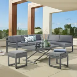 Loungegarnitur Rio aus Metall/Glas mit Kissen