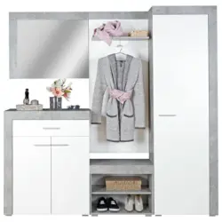 Garderobe Porto Betonoptik/ Wei&szlig; B: 200 cm mit Spiegel