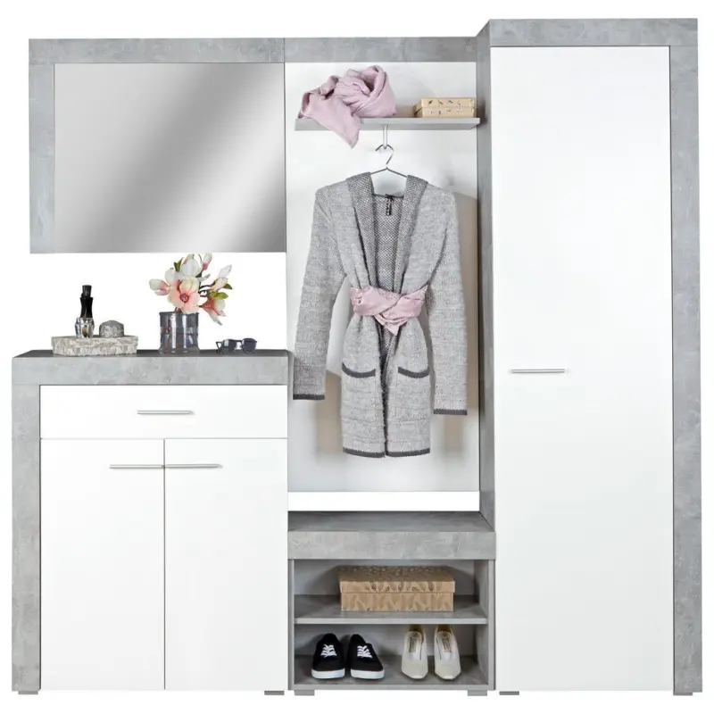 Garderobe Porto Betonoptik/ Wei&szlig; B: 200 cm mit Spiegel