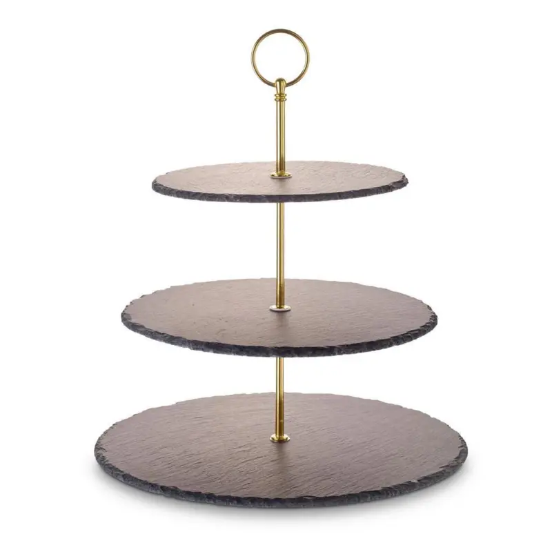 Etagere rund Metall/Naturstein D: 30/25/20 cm 3-St&ouml;ckig