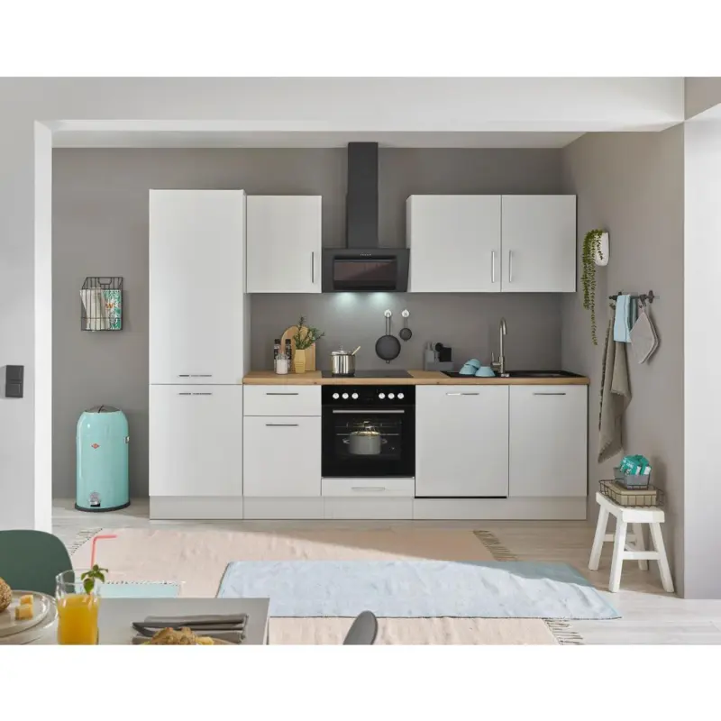 Einbauk&uuml;che K&uuml;chenblock M&ouml;belix Turin Wei&szlig;/Eiche Dekor B: 280 cm