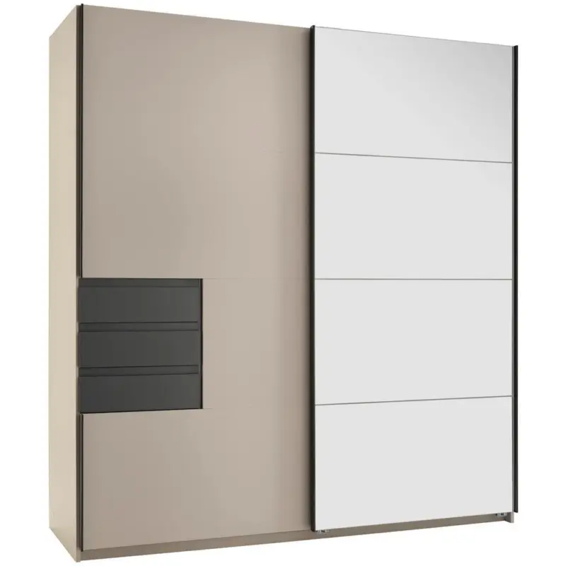 Schwebet&uuml;renschrank mit Spiegel 180cm Grau/Wei&szlig;