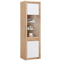 Vitrine Kashmir New B: 57 cm inkl. LED, Eiche Dekor/Wei&szlig;