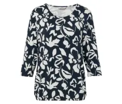 Bedrucktes Blusenshirt, dunkelblau-wei&szlig;er Alloverprint