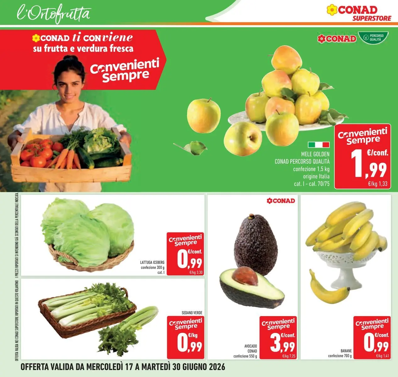 Volantino Conad dal 16/06/2026 > Anteprima | Pagina: 18 | Prodotti: Mele, Banane, Avocado, Lattuga
