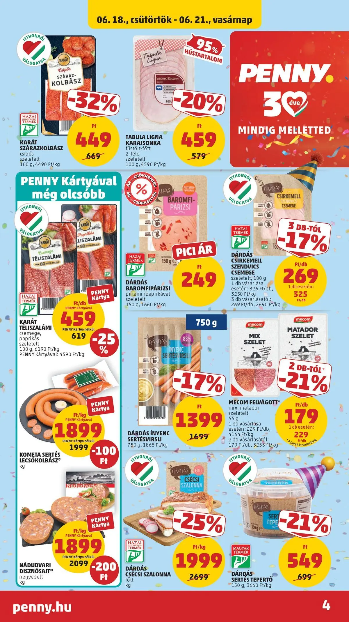 PENNY - Penny újság érvényessége 2026.06.24-ig: 2026.06.17.-tól lapozható | Oldal: 4 | Termékek: Bacon, Szalonna, Csirkemell, Párizsi