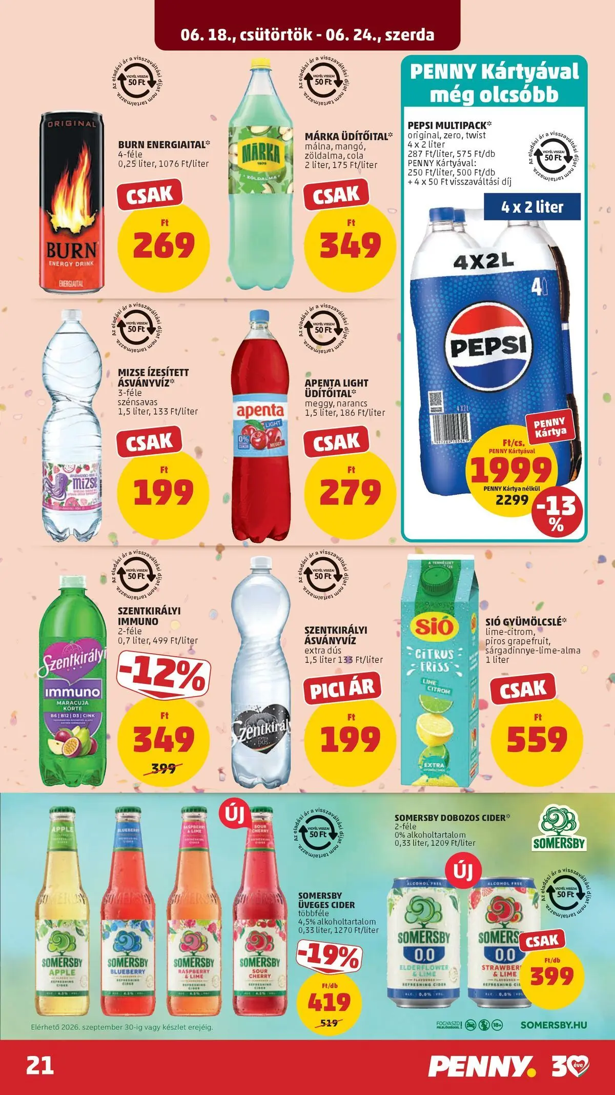 PENNY - Penny újság érvényessége 2026.06.24-ig: 2026.06.17.-tól lapozható | Oldal: 21 | Termékek: Energiaital, Cider, Cola, Citrom