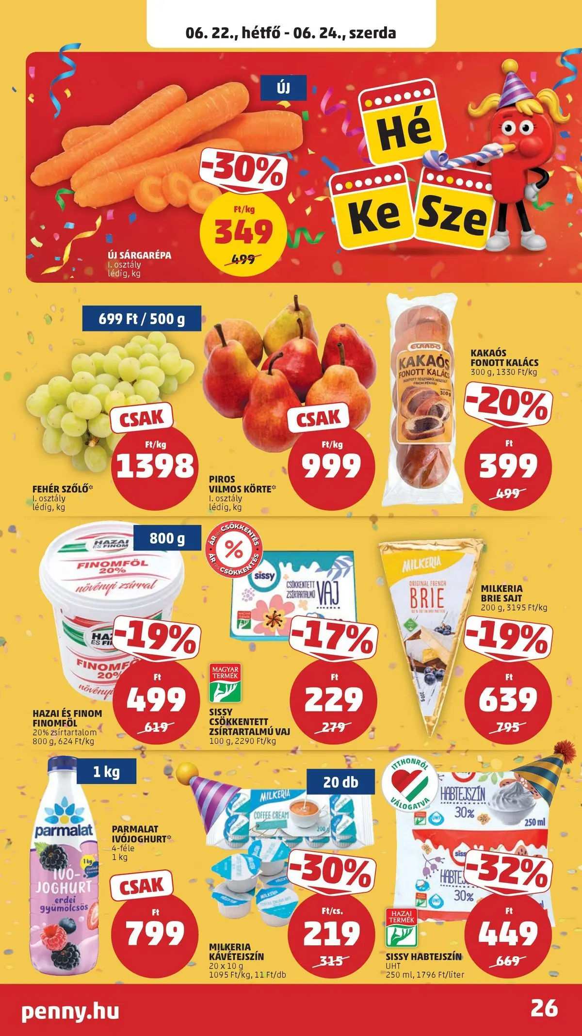 PENNY - Penny újság érvényessége 2026.06.24-ig: 2026.06.17.-tól lapozható | Oldal: 26 | Termékek: Kávétejszín, Sárgarépa, Vaj, Joghurt