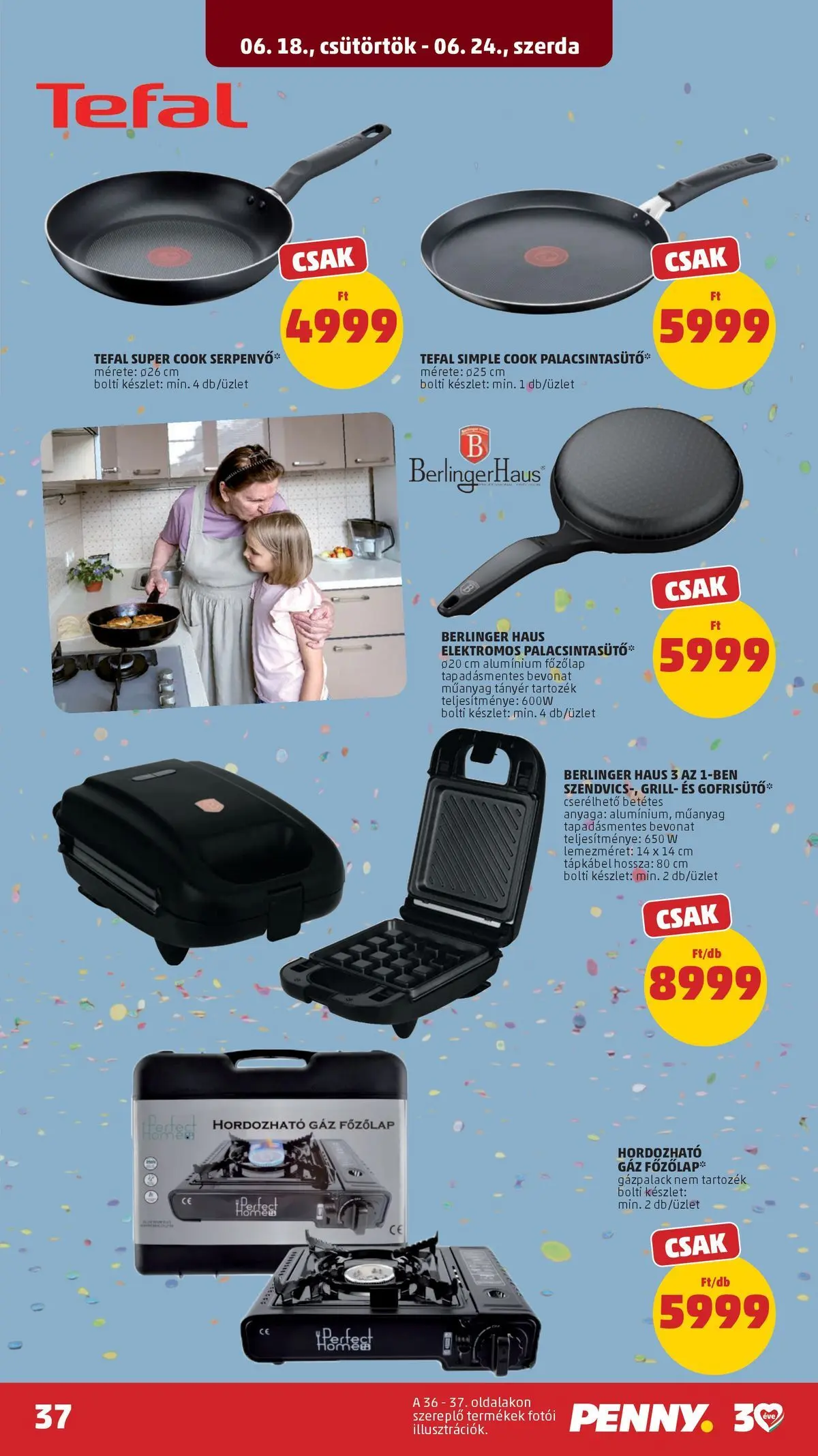 PENNY - Penny újság érvényessége 2026.06.24-ig: 2026.06.17.-tól lapozható | Oldal: 37 | Termékek: Gofrisütő, Tefal, Grill, Tányér