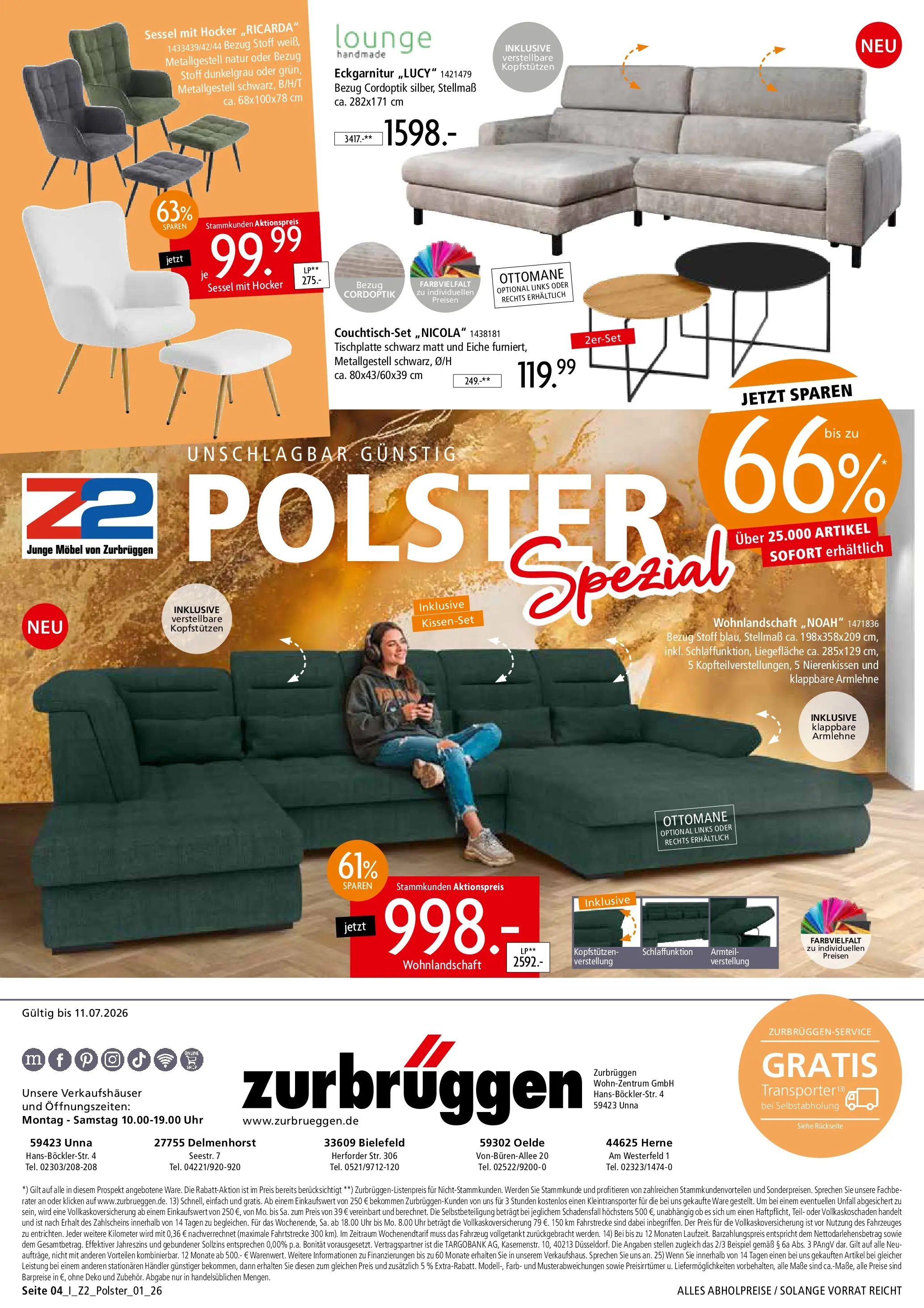 Zurbrüggen Z2 Polstermöbel Spezial (ab 08.06.2026) zum Blättern | Seite: 4 | Produkte: Wohnlandschaft, Hocker, Sessel, Uhr