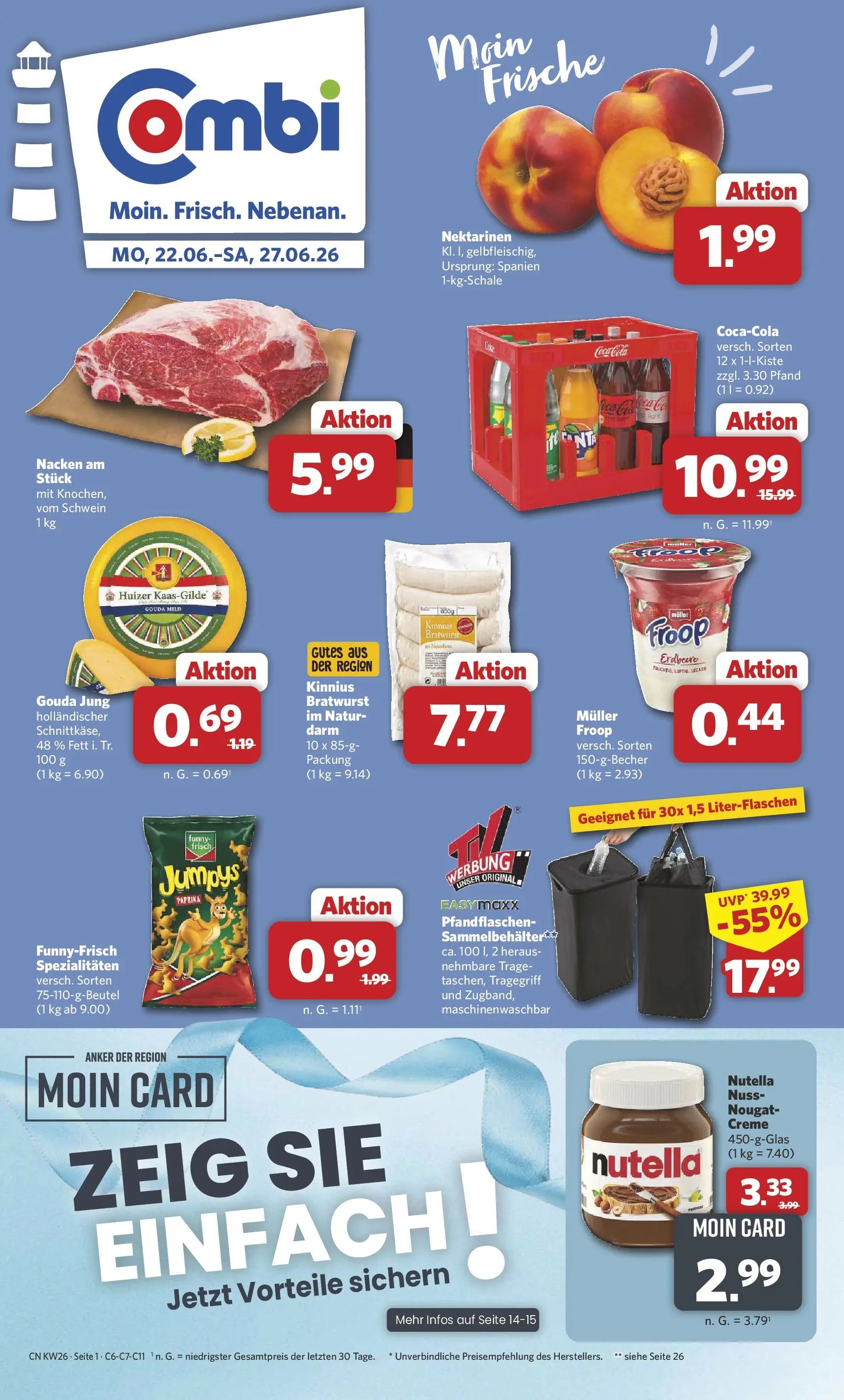 Combi Prospekt Dülmen (ab 22.06.2026) zum Blättern | Seite: 1 | Produkte: Froop, Funny frisch, Bratwurst, Paprika