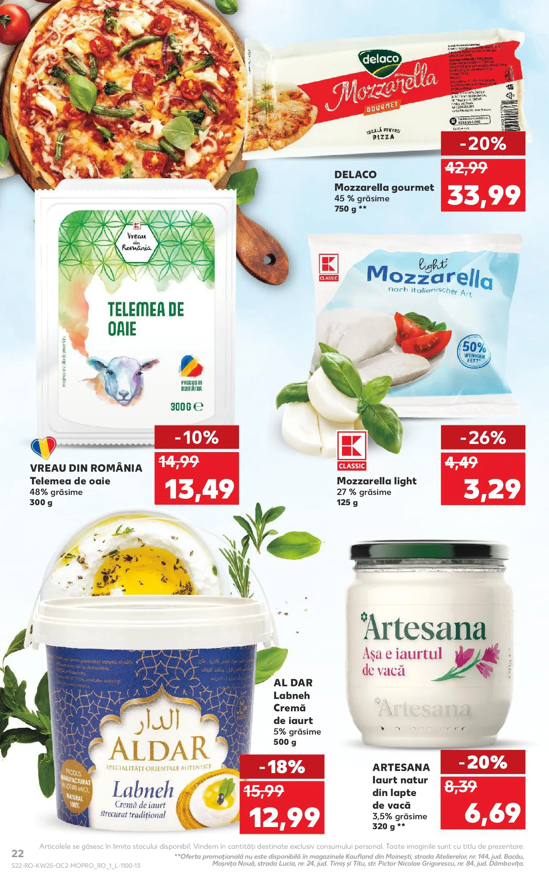 Kaufland Viseu de Sus 17.06.2026 - Revista si Oferta | Pagină: 22 | Produse: Mozzarella, Lapte, Cremă, Pizza