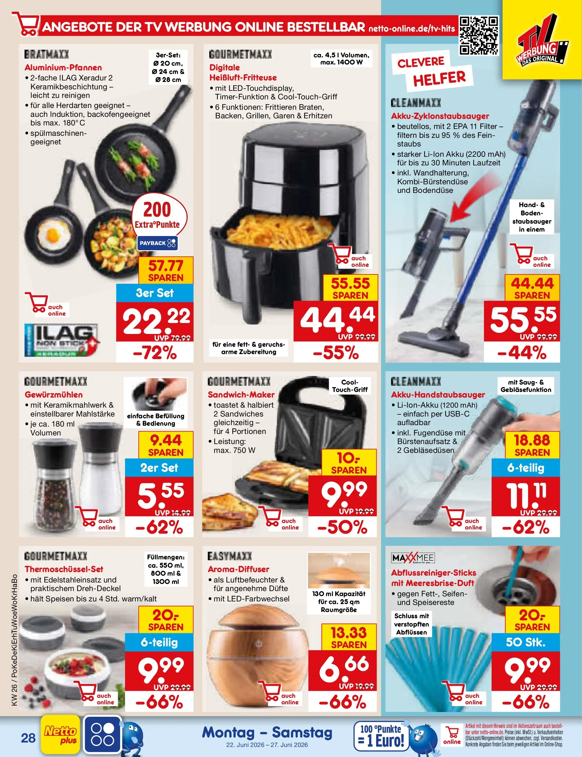 Netto Marken-Discount Prospekt Metten (ab 21.06.2026) » Angebote | Seite: 40 | Produkte: Staubsauger, Sandwichmaker, Heißluftfritteuse, TV