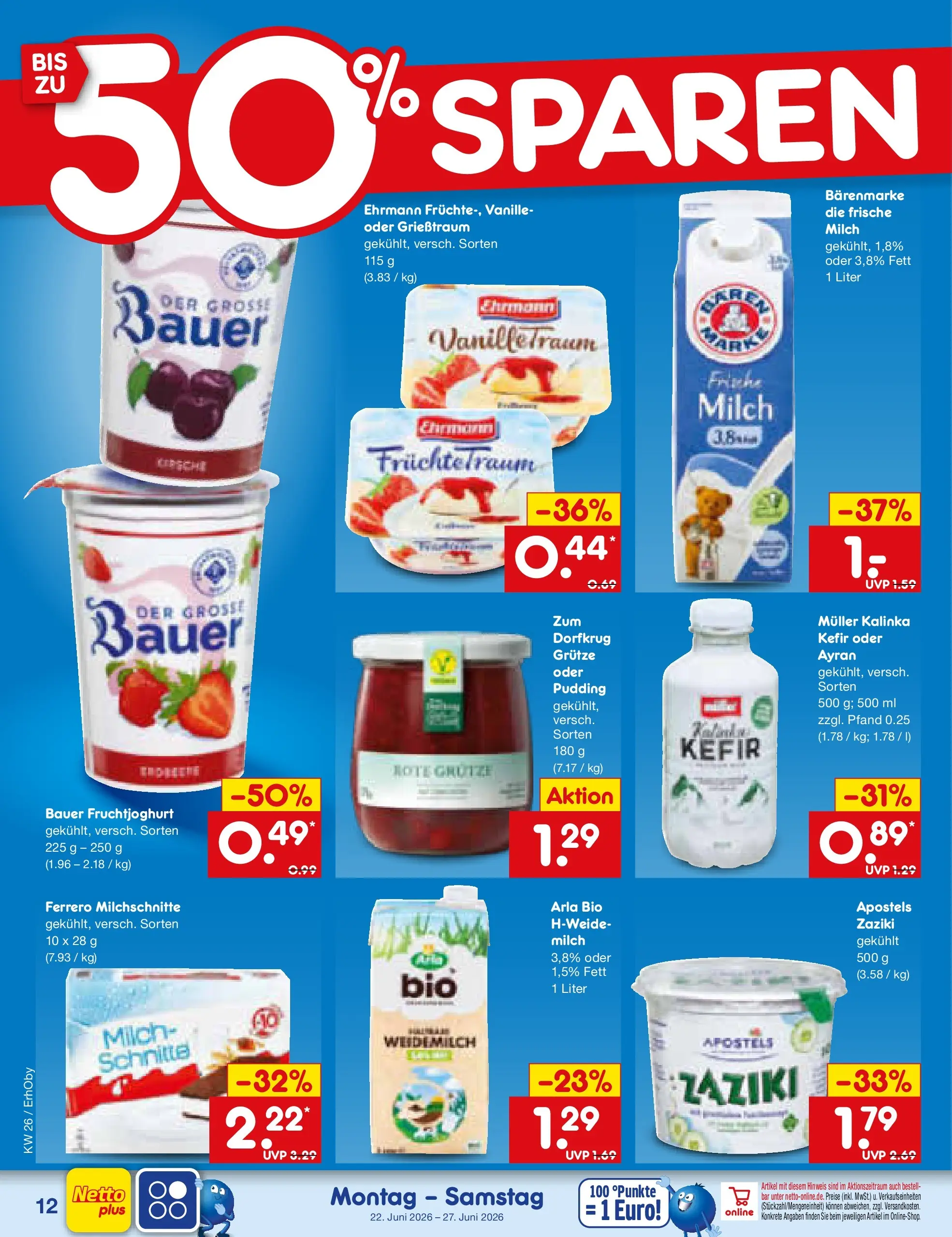 Netto Marken-Discount Prospekt Metten (ab 21.06.2026) » Angebote | Seite: 14 | Produkte: Kefir, Milch, Fruchtjoghurt, Ferrero milchschnitte