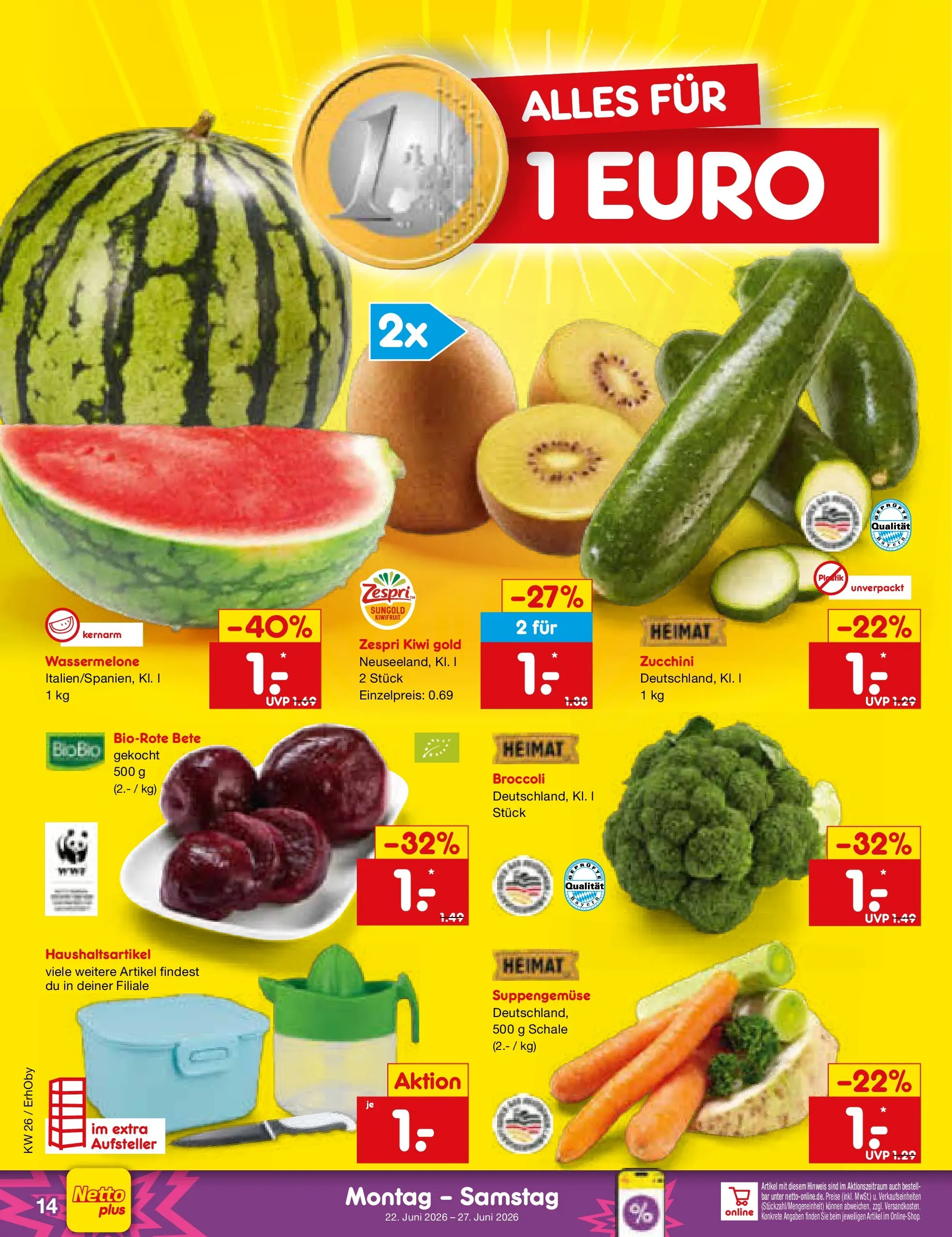 Netto Marken-Discount Prospekt Metten (ab 21.06.2026) » Angebote | Seite: 18 | Produkte: Wassermelone, Zucchini, Kiwi