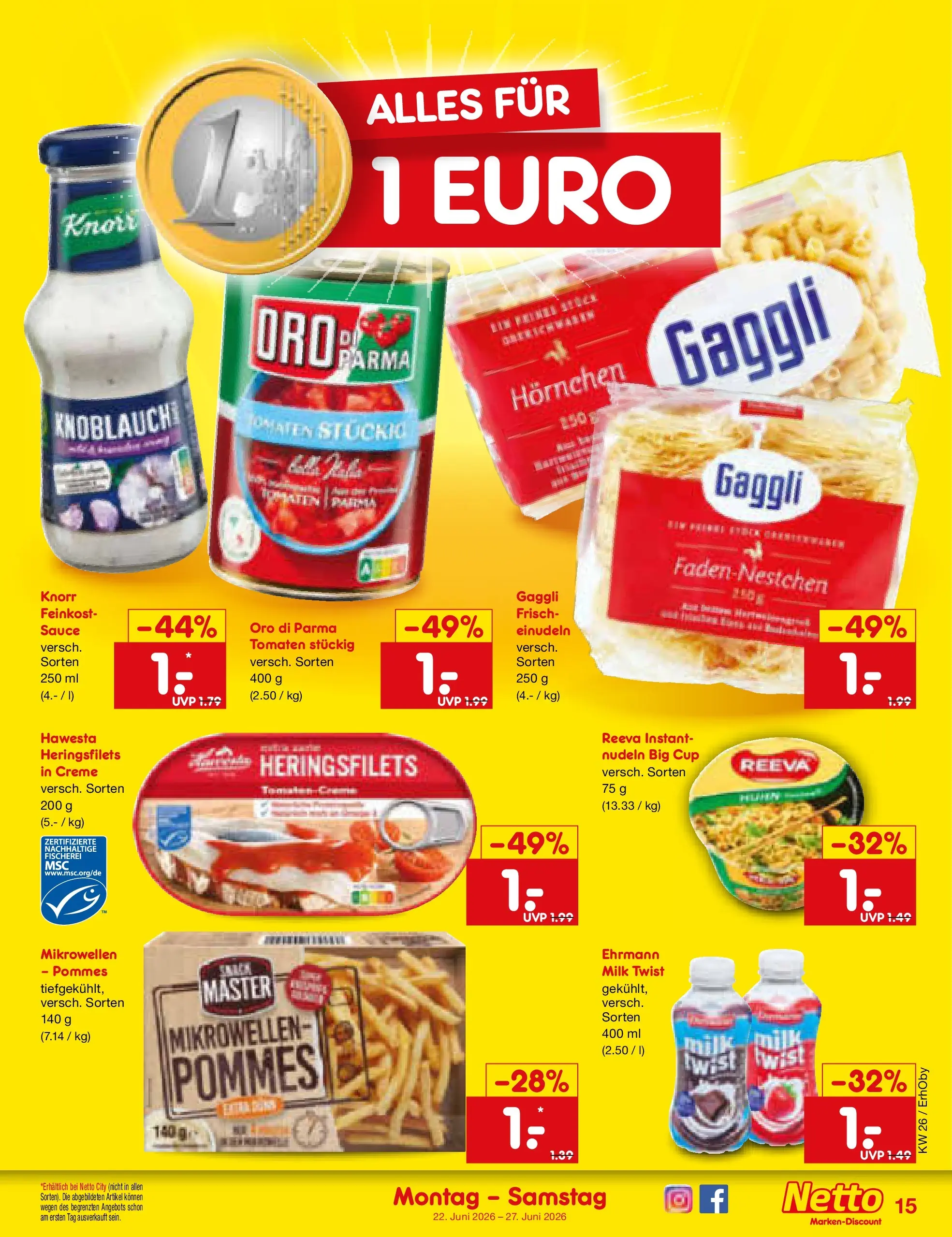 Netto Marken-Discount Prospekt Metten (ab 21.06.2026) » Angebote | Seite: 19 | Produkte: Tomaten, Creme, Oro di parma, Nudeln