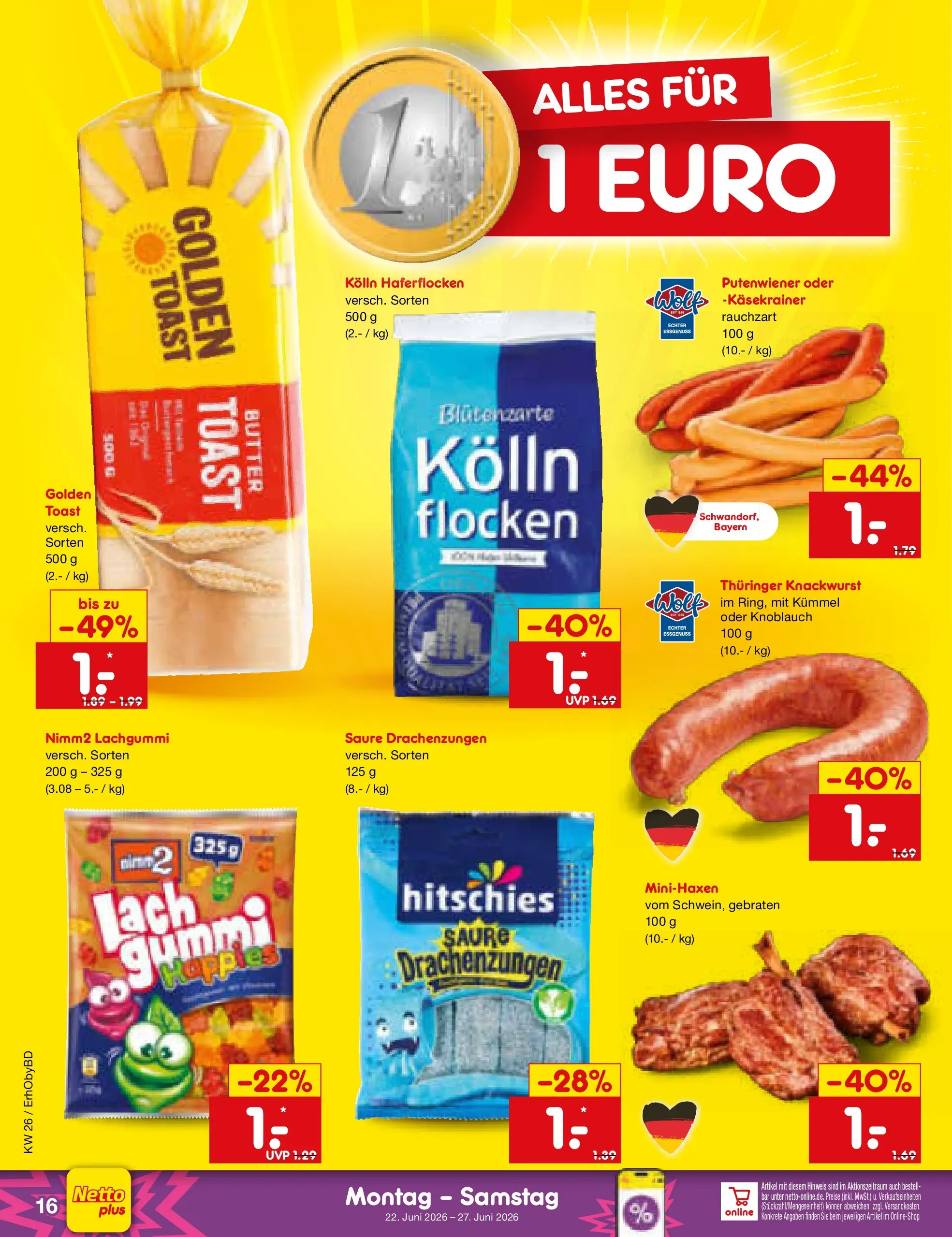 Netto Marken-Discount Prospekt Ergolding (ab 22.06.2026) » Angebote | Seite: 20 | Produkte: Kolln haferflocken, Kolln, Butter, Käsekrainer