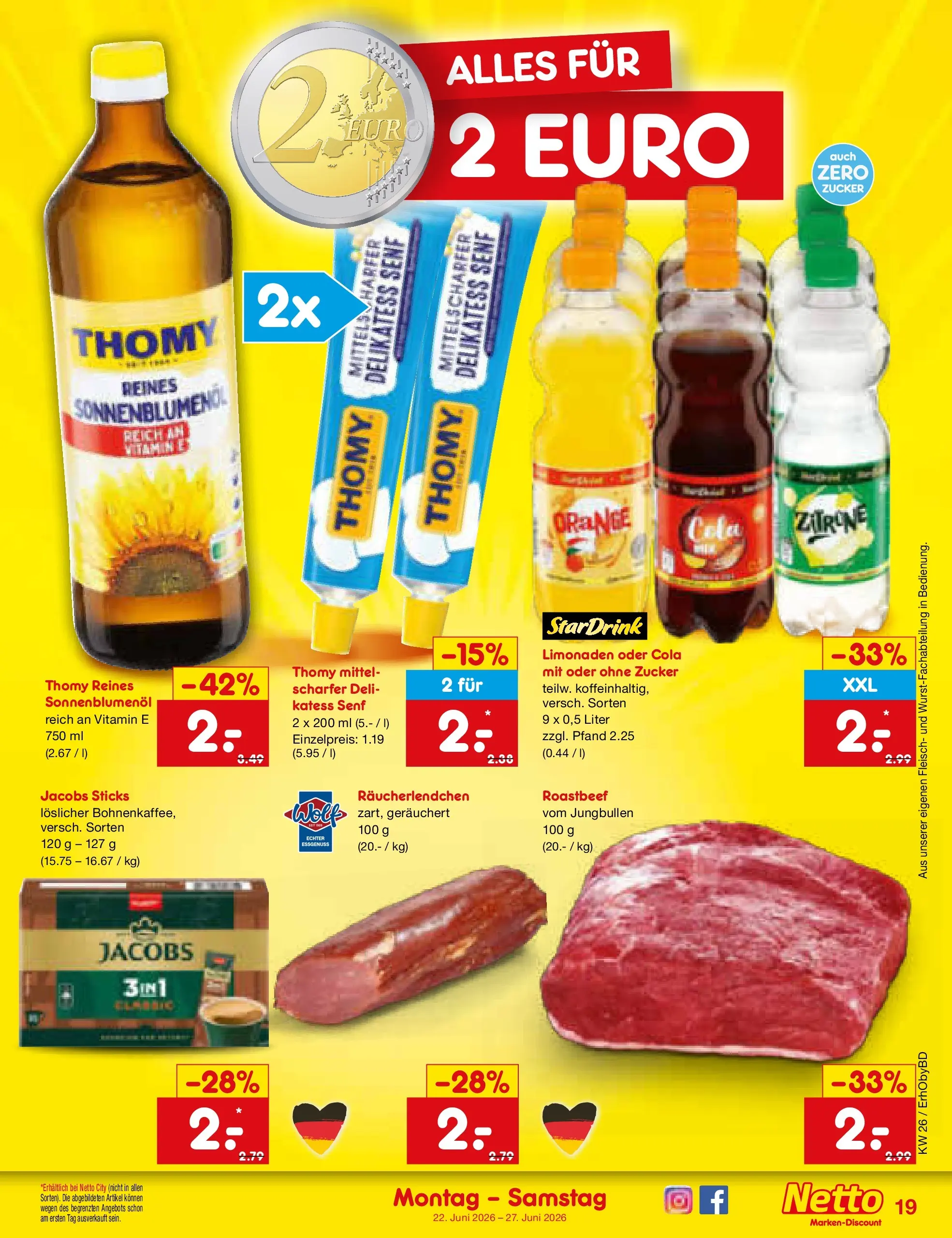 Netto Marken-Discount Prospekt Ergolding (ab 22.06.2026) » Angebote | Seite: 23 | Produkte: Cola, Roastbeef, Zucker, Fleisch