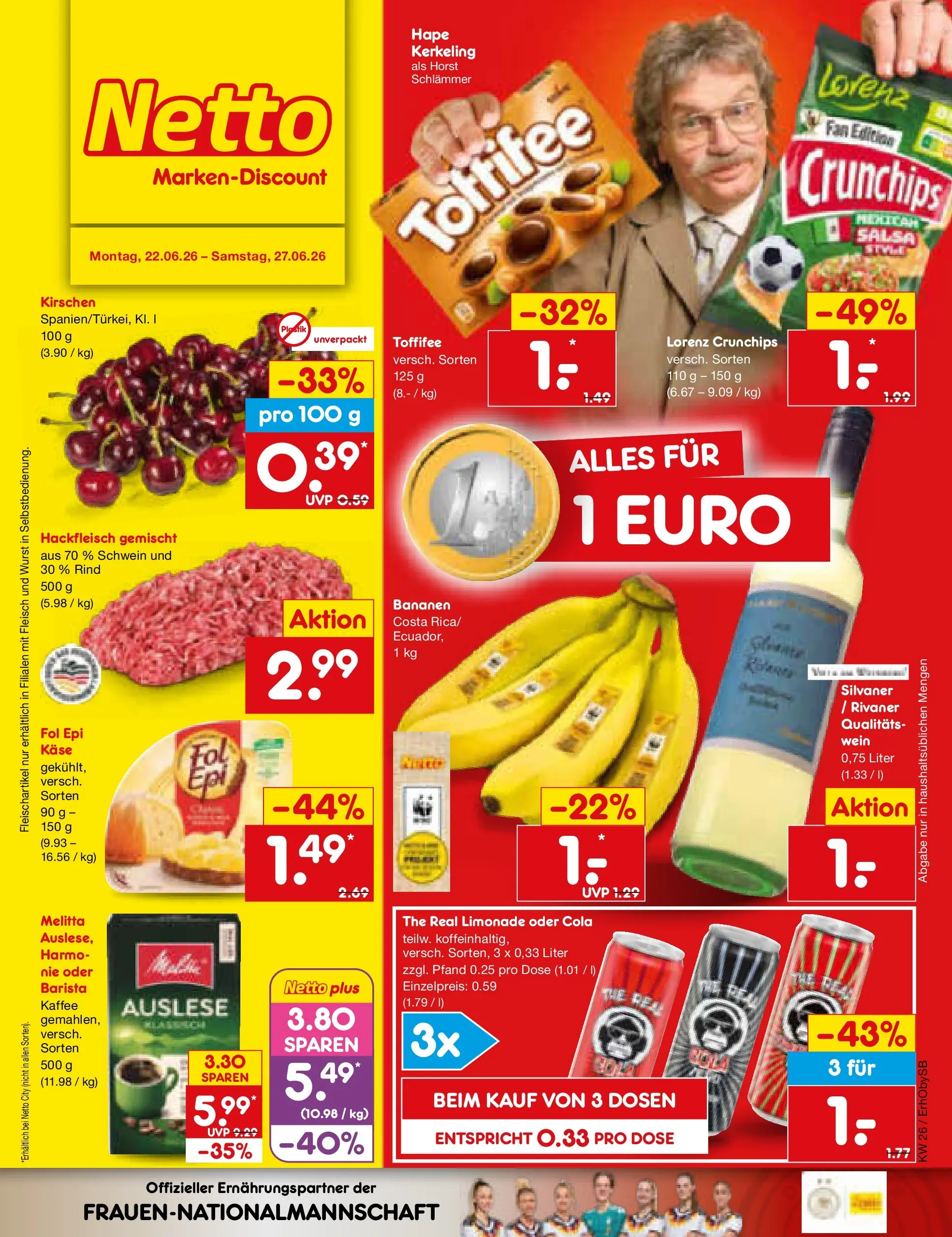 Netto Marken-Discount Prospekt Metten (ab 21.06.2026) » Angebote | Seite: 1 | Produkte: Käse, Bananen, Limonade, Toffifee