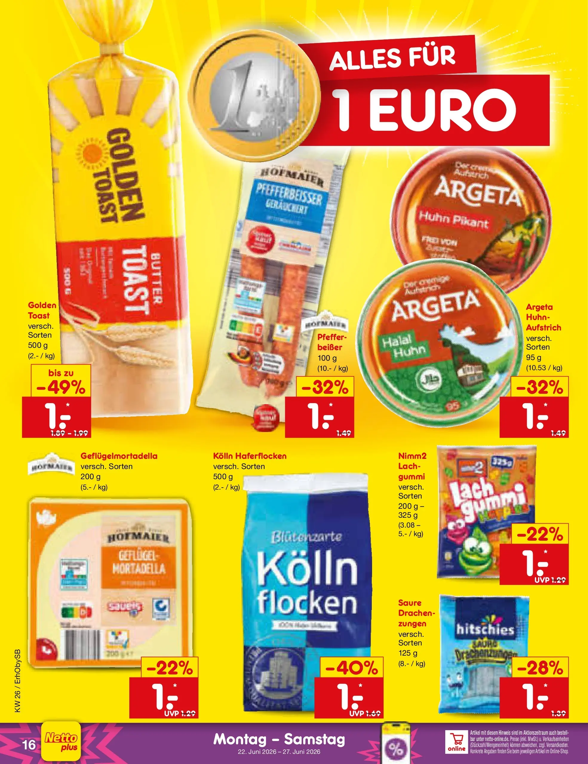 Netto Marken-Discount Prospekt Metten (ab 21.06.2026) » Angebote | Seite: 20 | Produkte: Butter, Toast, Pfeffer, Flocken