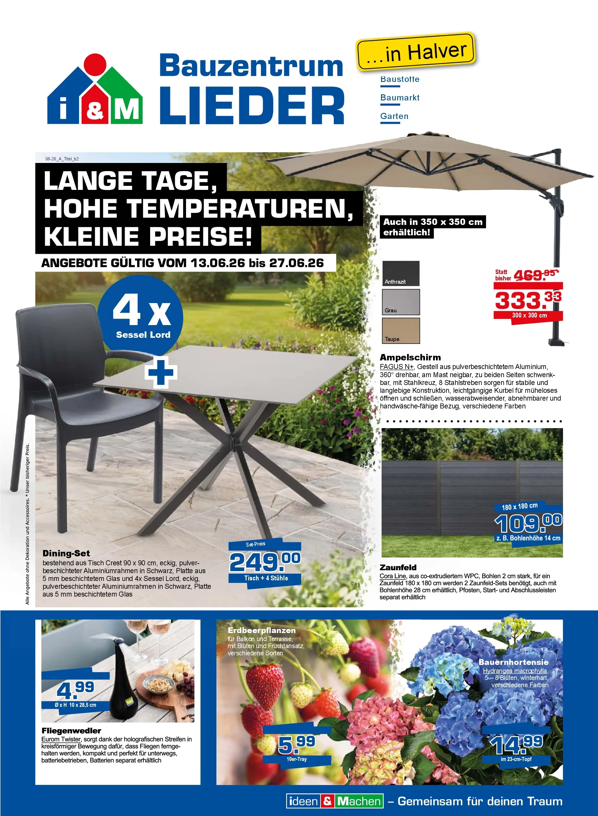 Angebote - Bauzentrum Lieder: Lange Tage, hohe Temperaturen, kleine Preise! (ab 17.06.2026) zum Blättern | Seite: 1 | Produkte: Batterien, Sessel, Tisch