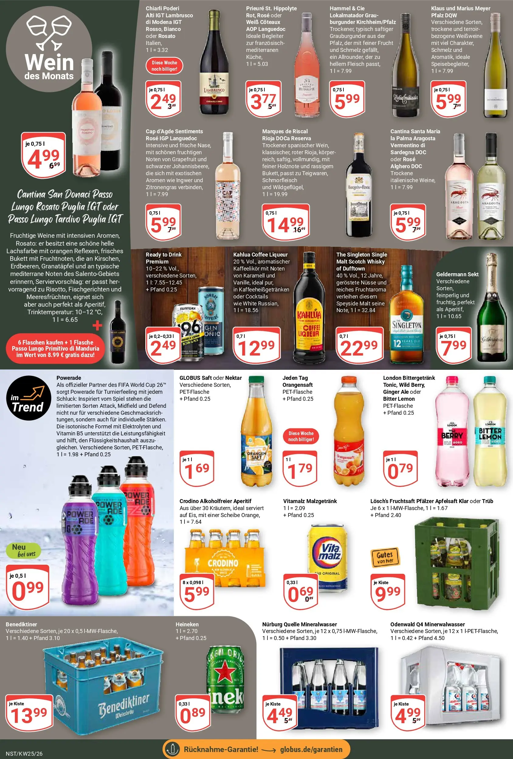 Globus Prospekt Neustadt (ab 15.06.2026) » Angebote online | Seite: 21 | Produkte: Orangensaft, Heineken, Powerade, Wein