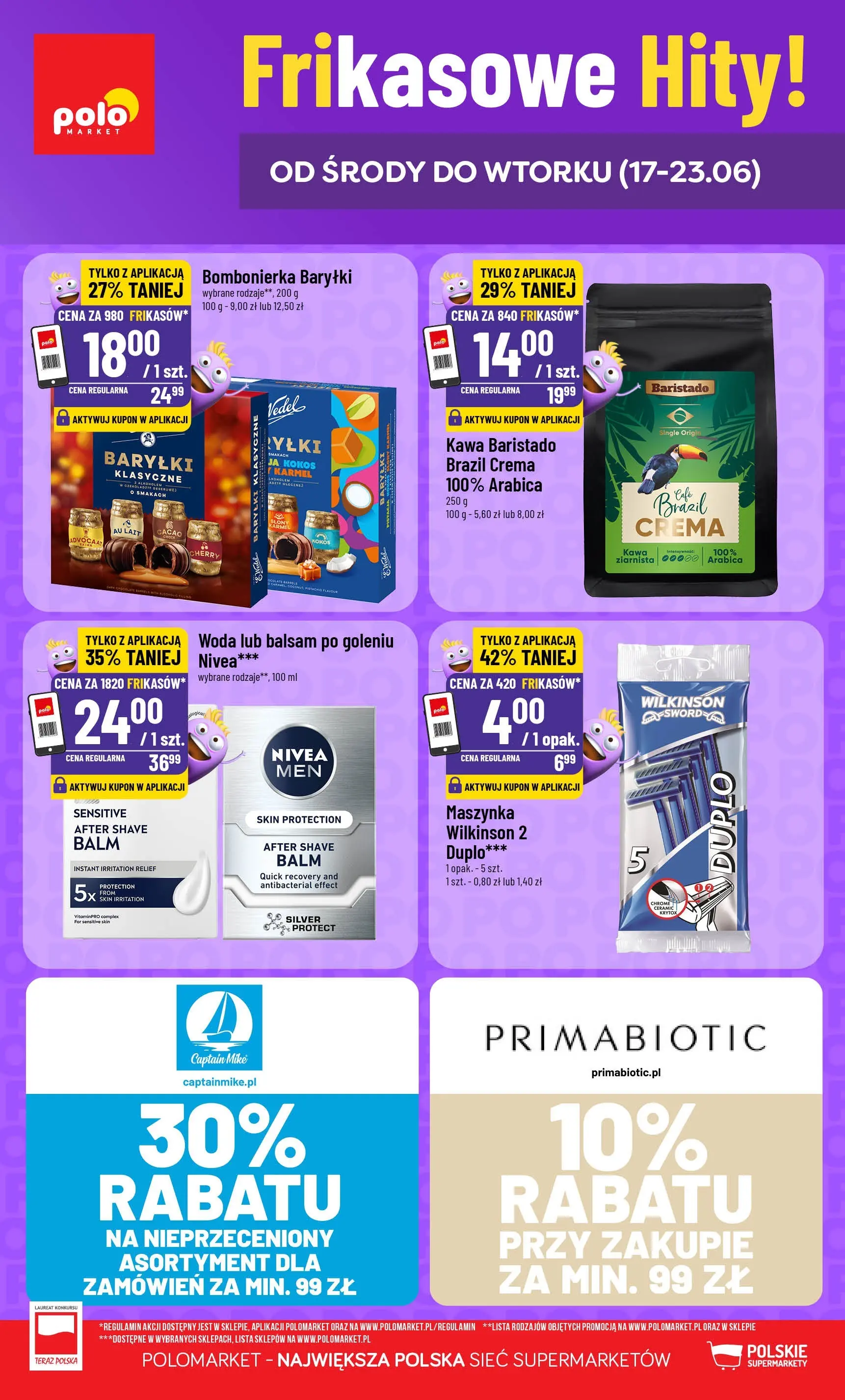 Nowa POLOmarket gazetka od jutra 17.06.2026 | Strona: 1 | Produkty: Kawa ziarnista, Bombonierka, Balsam po goleniu, Woda